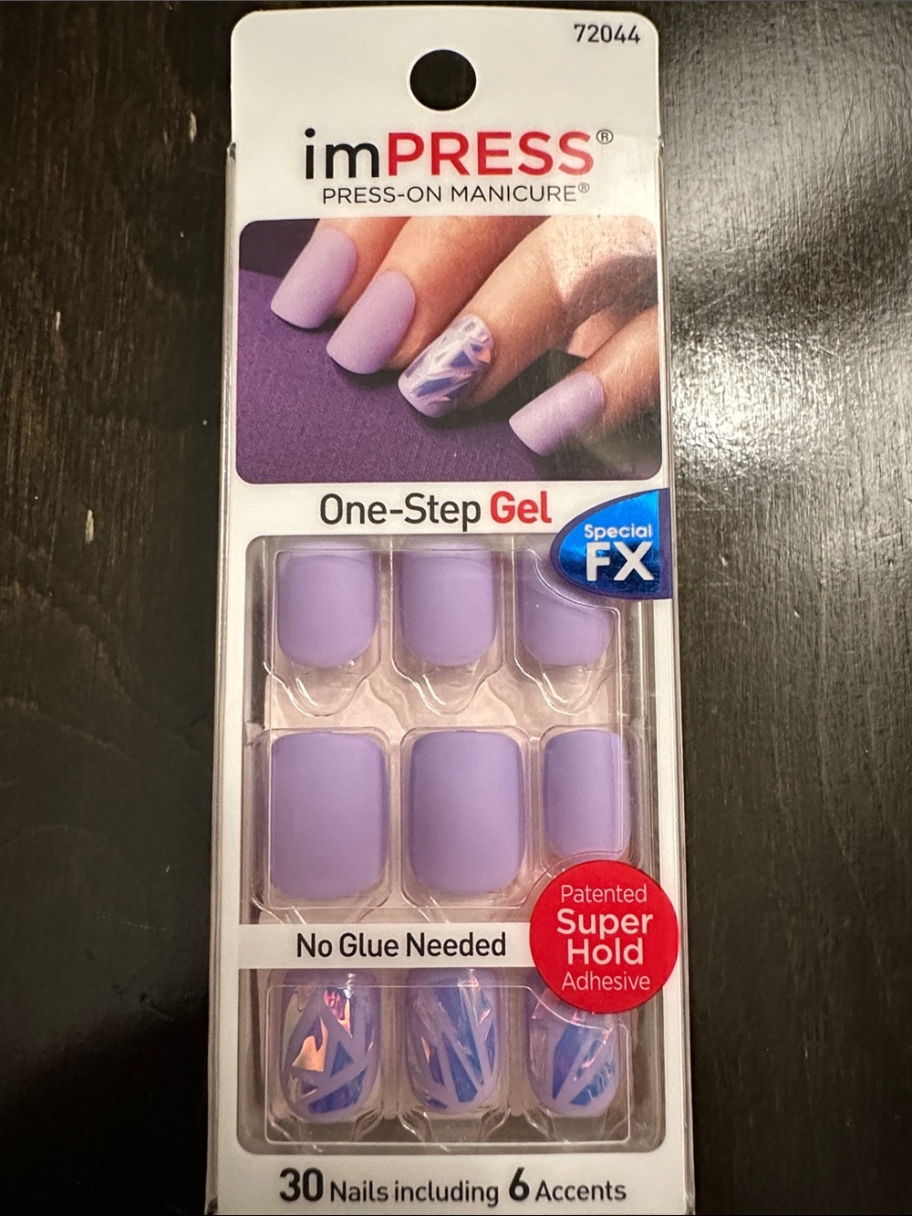 imPRESS One-Step Gel Press-On Nails — Lavender Matte with Iridescent Accent